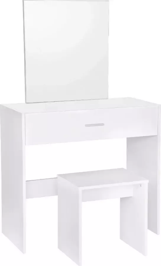 KAMYRA Houten Kaptafel met Spiegel & Opbergruimte Toilettafel Kaptafels Make Up Tafel Bureau 82x39x75 cm Wit