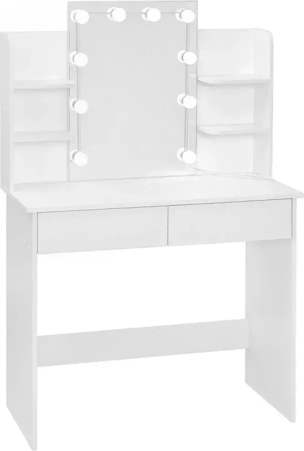 KAMYRA Houten Kaptafel met Spiegel & Opbergruimte Toilettafel Kaptafels Make Up Tafel Bureau 90x135x40 cm Wit