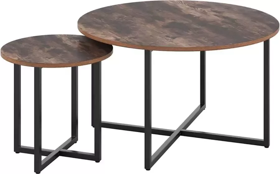 KAMYRA Houten Salontafels Rond Bijzettafel Tafel Stevig Stijlvol Veilig Hout Metaal 80x80x45 + 42x42x40 Bruin