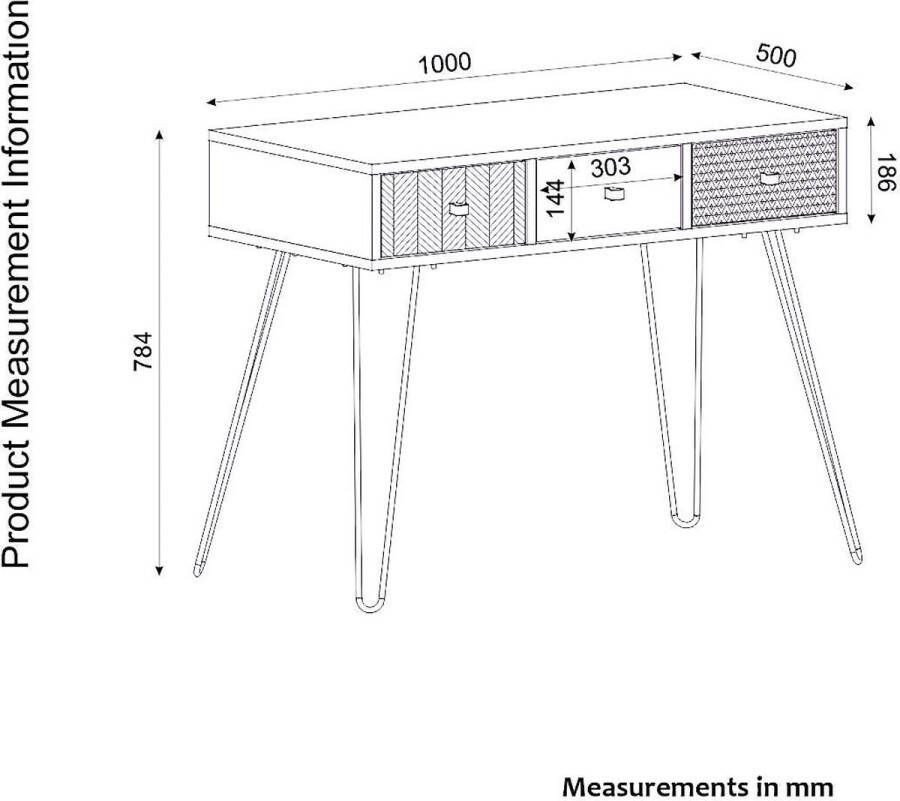 KAMYRA Industrieel Bureau Boho Met Lades Donker Eik Hout met Print 100x50x79cm