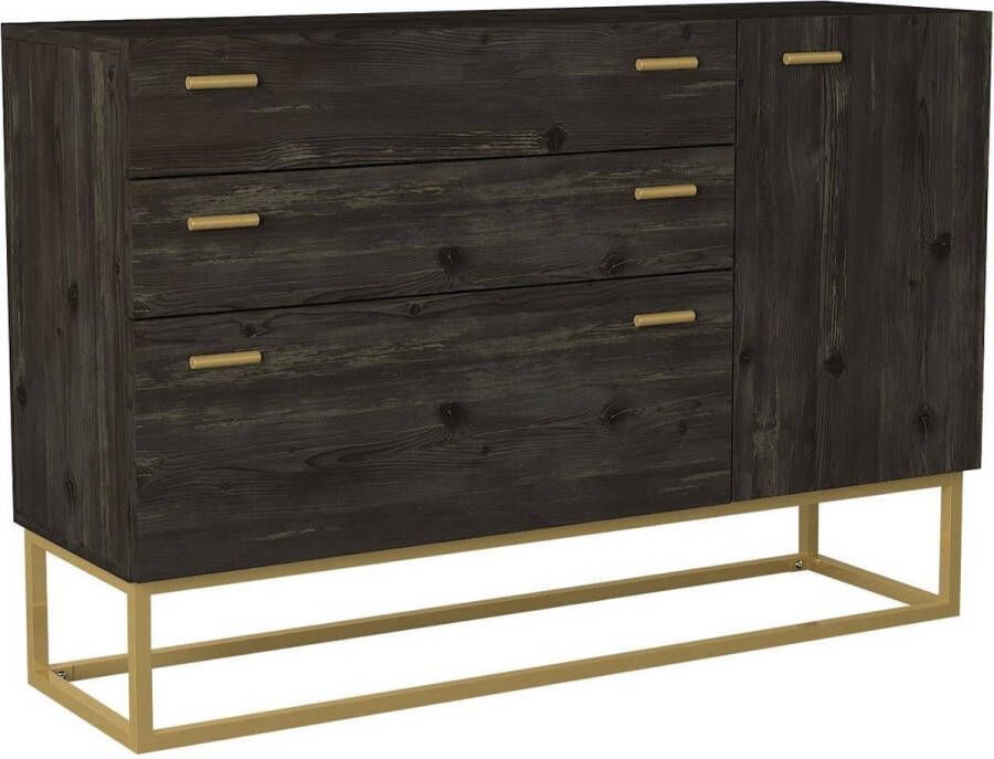 KAMYRA Industrieel Dressoir Mykonos Ladekast Opbergkast Donker Hout 120x37x80cm