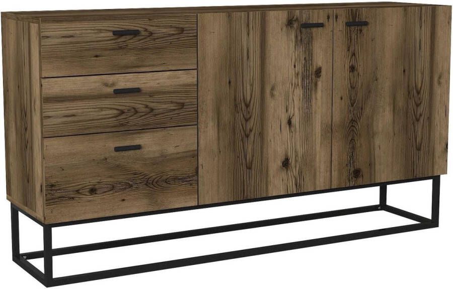 KAMYRA Industrieel Dressoir Mykonos Ladekast Opbergkast Hout Walnoot Zwart 150x37x80cm