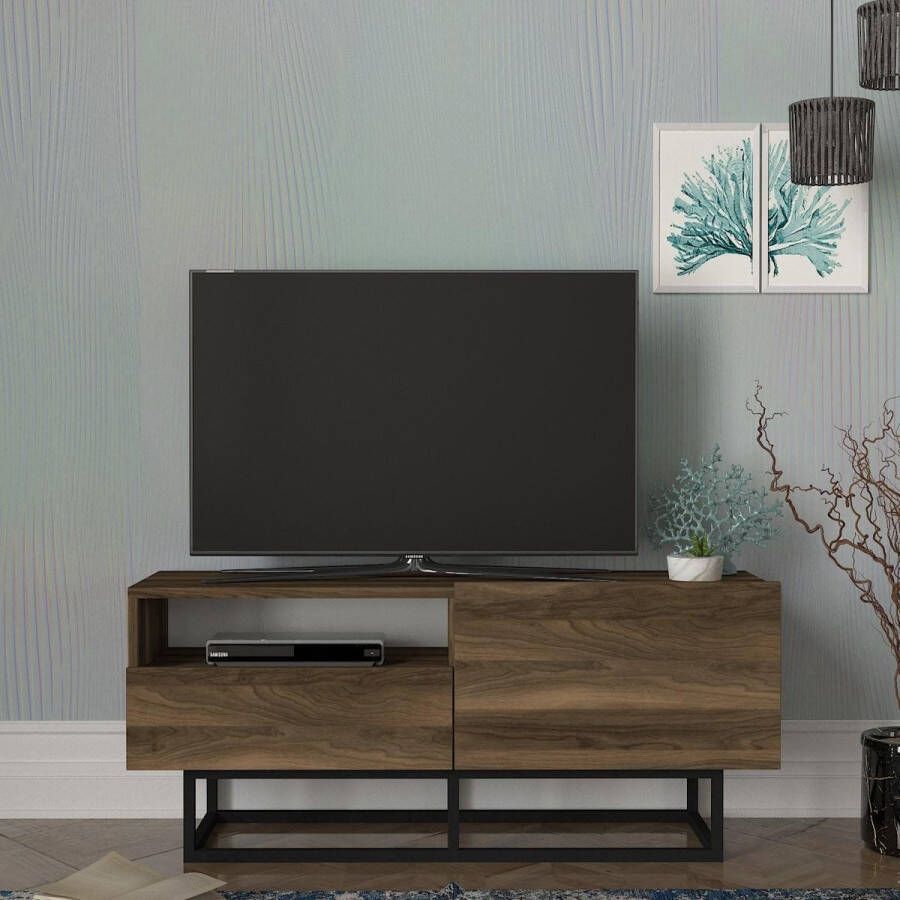 KAMYRA Industrieel Tv-Meubel Kasper Tv- Kast Staand Walnoot Hout120x37x46cm