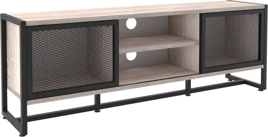 KAMYRA Industrieel Tv-Meubel Mela Staande TV Kast Licht Eik Zwart 131x29.8x45cm