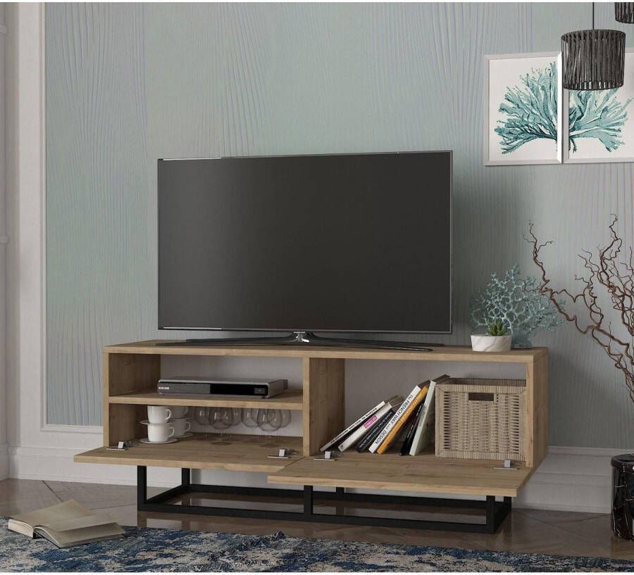 KAMYRA Industrieel Tv-Meubel Staand Tv-Kast Licht Eik 120x37x46cm