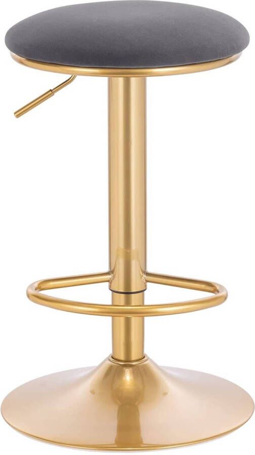 KAMYRA Industriële Barkruk Velvet Zitting Gouden Frame met Voetensteun In Hoogte Verstelbaar Grijs 61 82 cm
