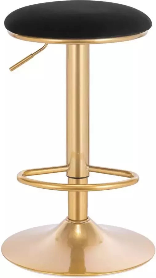 KAMYRA Industriële Barkruk Velvet Zitting Gouden Frame met Voetensteun In Hoogte Verstelbaar Zwart 61 82 cm