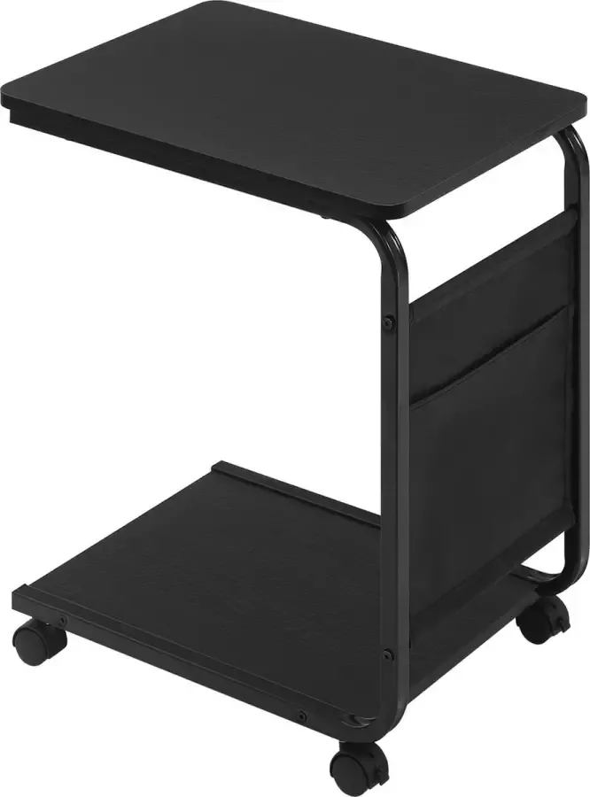 KAMYRA Industriële Bijzettafel Op Wielen Bijzettafels Nachtkastje Salontafel Tafeltje Hout & Metaal 50x62x35 cm Zwart