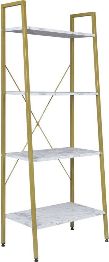 KAMYRA Industriële Boekenkast Opbergkast Boekenrek Ladderrek 60 x 35 x 148 cm Goud Marmer