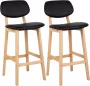 KAMYRA Industriële Lederen Barkruk Barstoelen met Rugleuning Set van 2 Stuks Zithoogte 65 cm Massief Hout Zwart 43 x 37 cm - Thumbnail 2