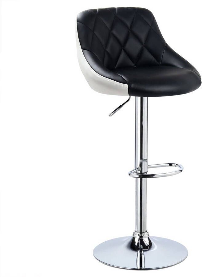 KAMYRA Industriële Lederen Barkruk Barstoelen met Rugleuning Verstelbare Zithoogte 60 82 cm Zwart Wit 37.5 x 47.5 cm