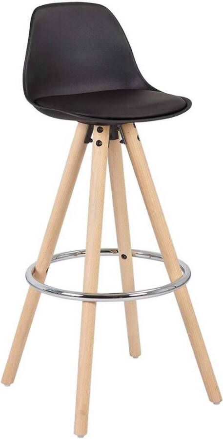 KAMYRA Industriële Lederen Barkruk Barstoelen met Rugleuning Zithoogte 75 cm – Massief Hout Zwart 38.5 x 33 cm