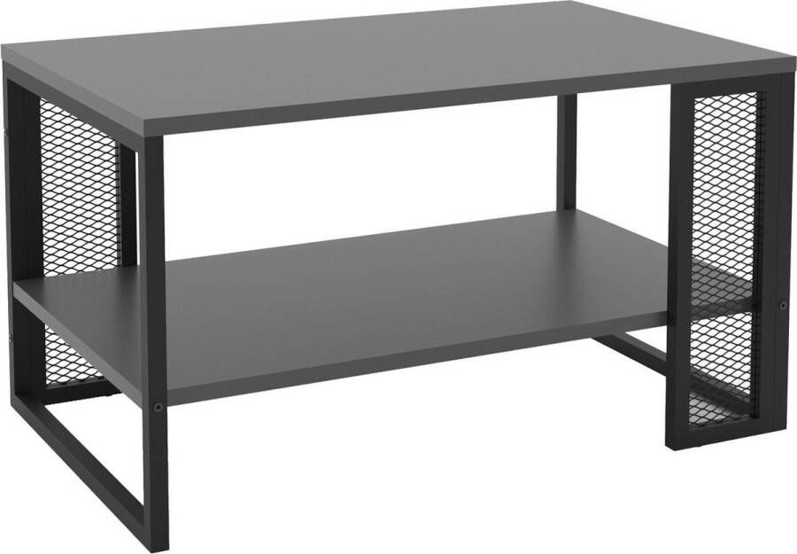 KAMYRA Industriële Salontafel Mela Koffietafel Rechthoek Grijs Zwart 80x45x50cm