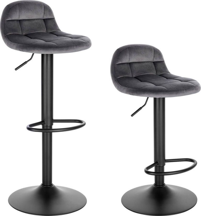 KAMYRA Industriële Velvet Barkrukken Barstoelen met Rugleuning Verstelbare Zithoogte 62 83 cm Draaibaar Set van 2 Zwart 39 x 30 cm