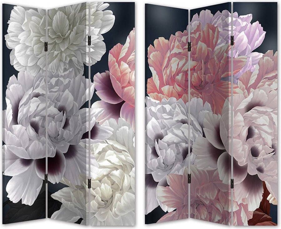 KAMYRA Kamerscherm Witte en Roze Bloemen Canvas Hout 120x180x2.5cm