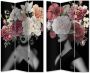 KAMYRA Kamerscherm Zwart Wit Vrouw Met Bloemen Canvas Hout 120x180x2.5cm - Thumbnail 1