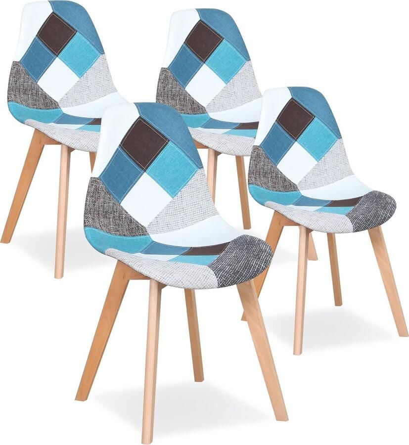 KAMYRA Design Kuipstoelen Set van 4 Kuipstoel Kuipzetel Eetkamerstoel Comfortabel & Stijlvol Hout & Stof Blauw