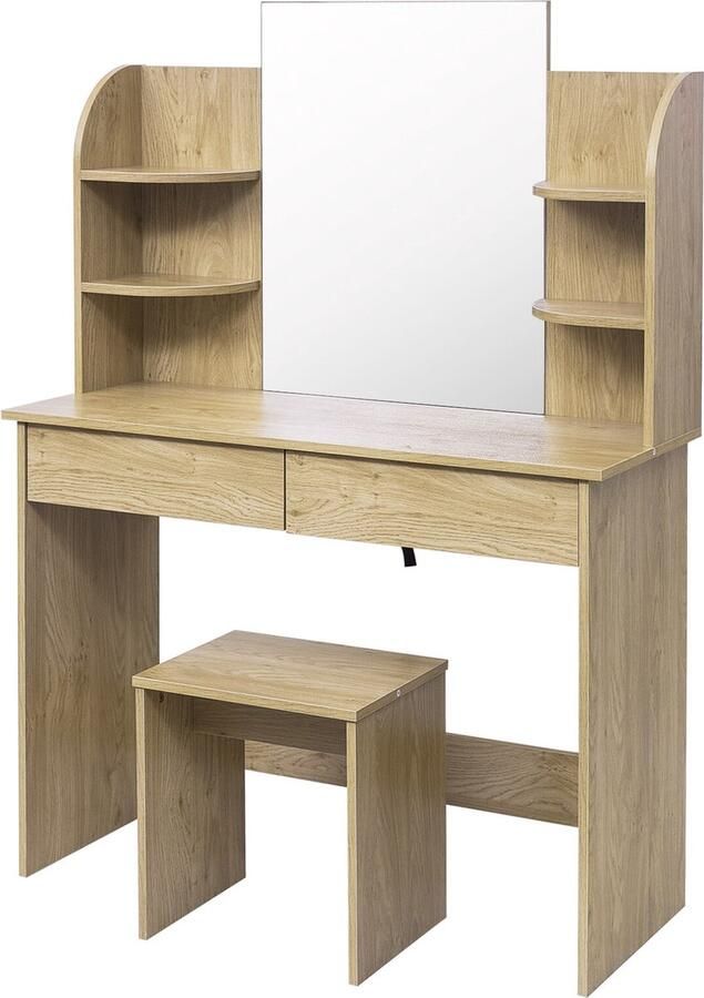 KAMYRA Houten Kaptafel met Spiegel & Opbergruimte Toilettafel Kaptafels Make Up Tafel Bureau 108x40x76 cm Hout