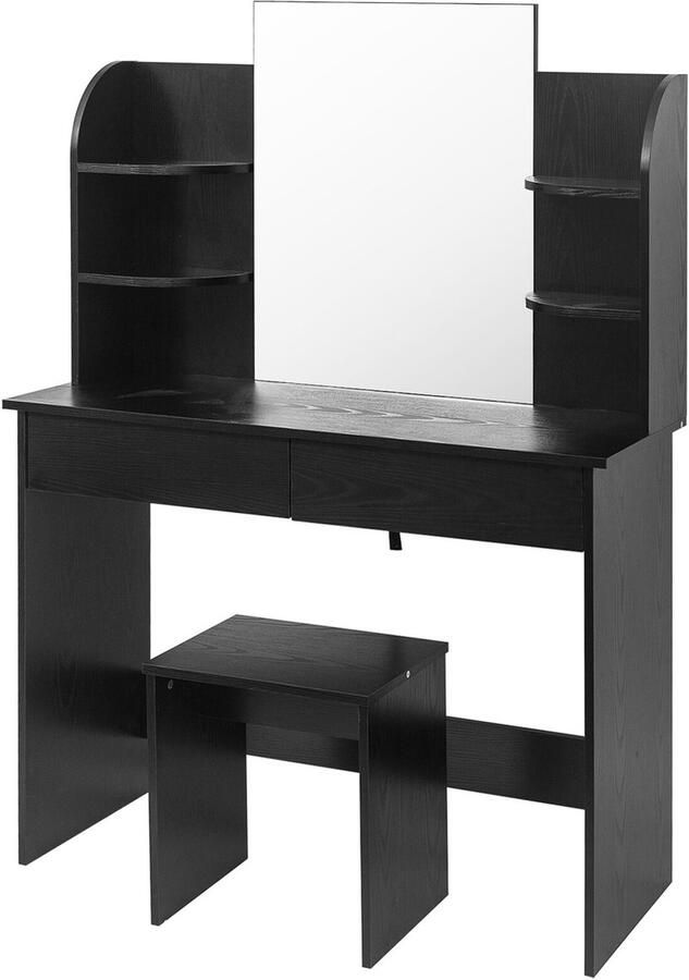 KAMYRA Houten Kaptafel met Spiegel & Opbergruimte Toilettafel Kaptafels Make Up Tafel Bureau 108x40x76 cm Zwart