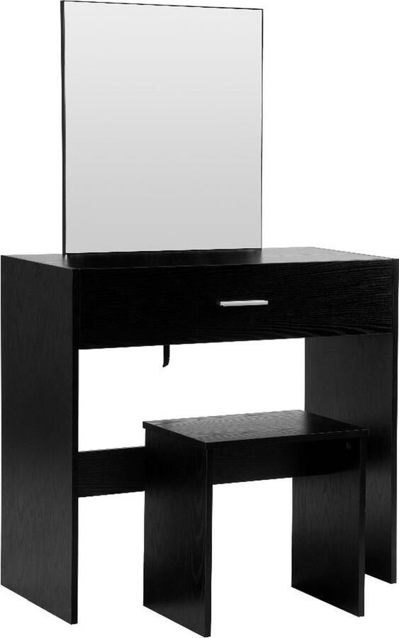 KAMYRA Houten Kaptafel met Spiegel & Opbergruimte Toilettafel Kaptafels Make Up Tafel Bureau 82x39x75 cm Zwart