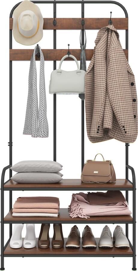 KAMYRA Houten Kledingkast Kapstok met Schoenenrek Halmeubel Gangkast Schoenenkast Voor Garderobe & Woonkamer MDF 84x180x36 cm