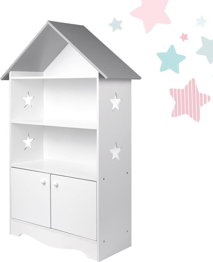 KAMYRA Kast Voor Kinderen Opbergkast Met Deuren Kinderkast 3 Planken Kinderkamer MDF Wit 115 × 62 × 28.3 cm