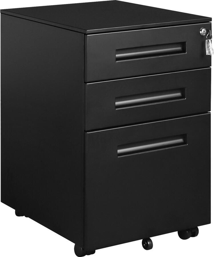 KAMYRA Metalen Kantoorkastje met Lades Nachtkastje Kast Opbergkastje Kantoor Woonkamer Metaal 39x45x60 cm Zwart
