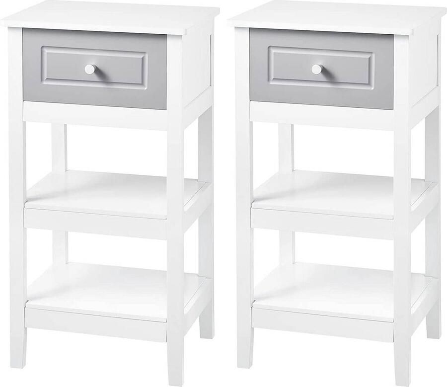 KAMYRA Set van 2 Hoge Nachtkastjes met Lade Nachtkastje Bijzettafel Voor Slaapkamer & Woonkamer MDF Wit 38x28x71 cm