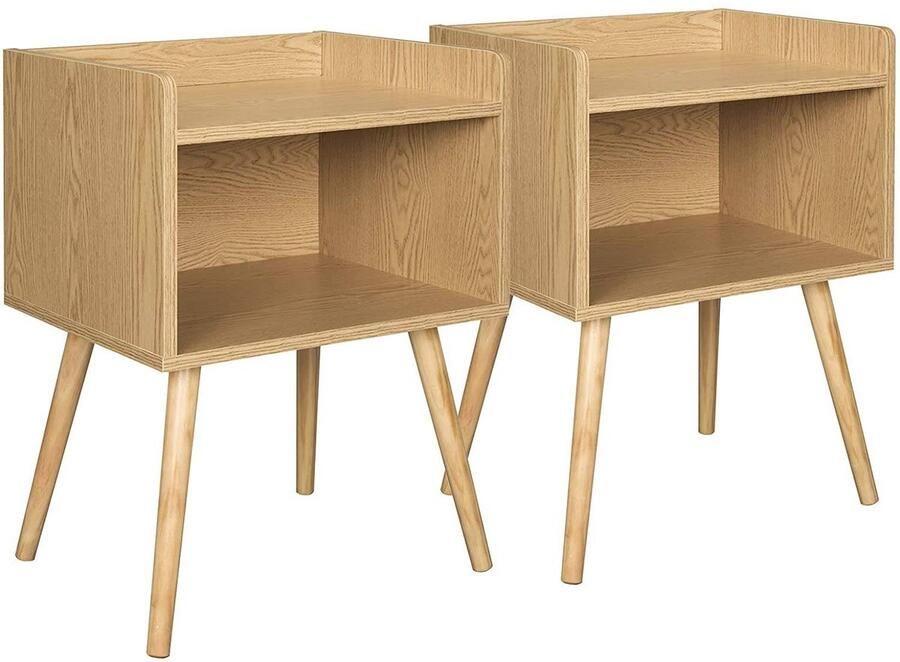 KAMYRA Set van 2 Houten Nachtkastjes Nachtkastje Bijzettafel Voor Slaapkamer & Woonkamer MDF Licht Hout 46x38x60 cm