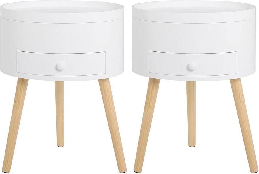 KAMYRA Set van 2 Nachtkastjes met Lade Nachtkastje Bijzettafel Voor Slaapkamer & Woonkamer MDF en Hout Wit 38x38x50 cm
