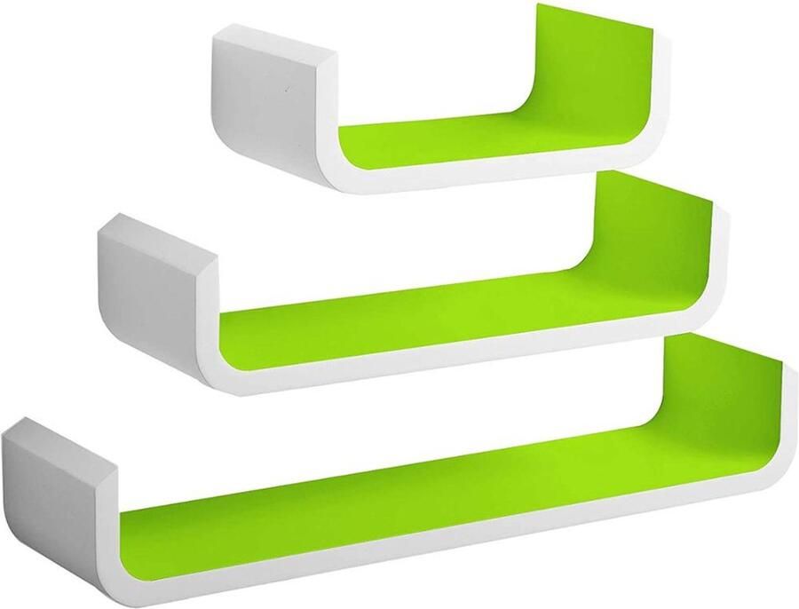 KAMYRA Set van 3 Houten Wandplanken Zwevende Wandplank Woonkamer Slaapkamer Kinderkamer Groen