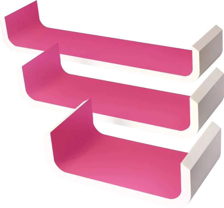 KAMYRA Set van 3 Houten Wandplanken Zwevende Wandplank Woonkamer Slaapkamer Kinderkamer Roze