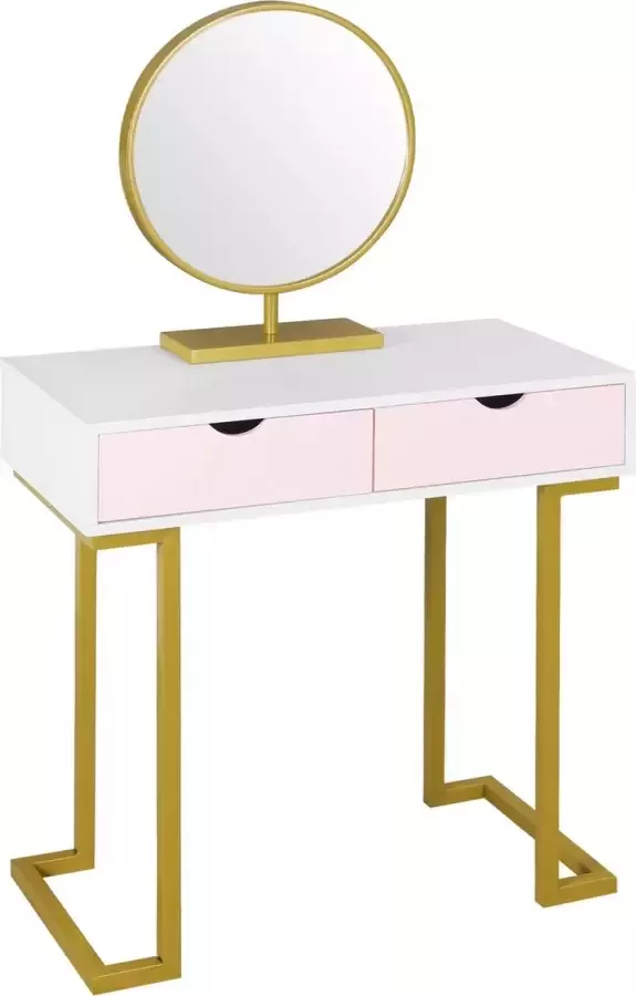 KAMYRA Kaptafel met Spiegel & Lades Toilettafel Kaptafels Make Up Tafel Bureau 80x40x75.5 cm MDF & Metaal Wit met goud