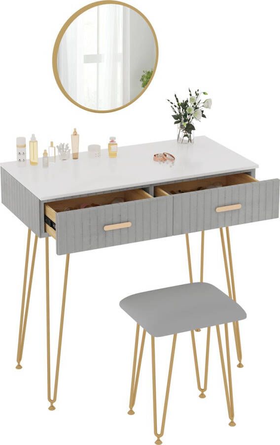 Kamyra Kaptafel met Spiegel Make up-tafel voor Slaapkamer Volwassenen & Kinderen Grijs