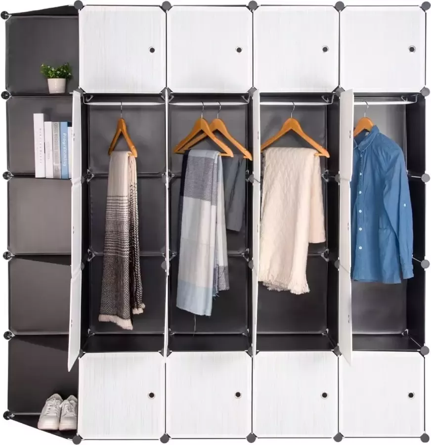 KAMYRA Kledingkast Opbergkast Speelgoedkast Schoenenkast Multifunctioneel PP Plastic + ABS Plastic Zwart 185x35x185