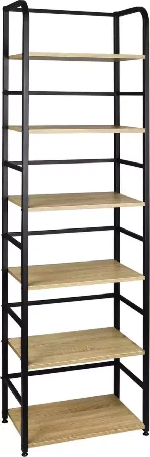 KAMYRA Ladderkast met 7 Lagen Boekenkast Open Kast Wandkast Ladderrek 50x30x176 cm MDF & Metaal Eiken