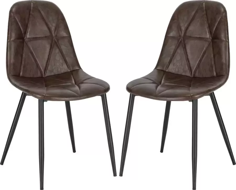 KAMYRA Lederen Eetkamerstoelen Eetkamerstoel Stijlvol Ergonomisch & Comfortabel Set van 2 Donkerbruin 44x43x82 cm