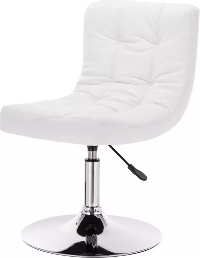 KAMYRA Luxe Barstoel In Hoogte Verstelbaar & Draaibaar Eetkamerstoel Lounge Stoel Bureaustoel Staal & Leer Wit