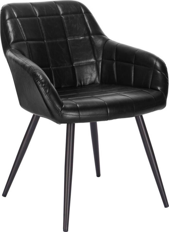 KAMYRA Luxe Eetkamerstoel met Armleuning Eetkamerstoelen Stoel Kuipstoel Loungestoel 49x43x81 cm Zwart
