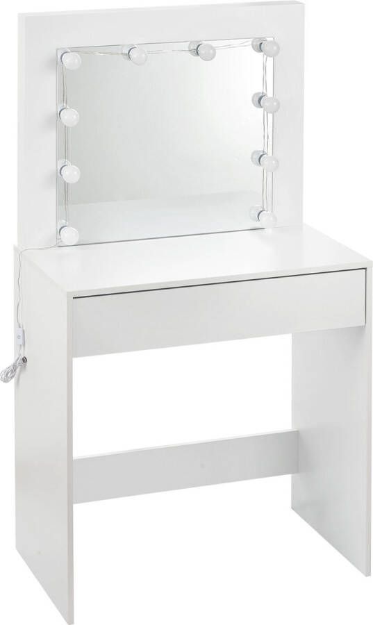 KAMYRA Minimalistische Kaptafel met Spiegel Toilettafel Make Up Tafel Voor Kinderen & Meisjes 80x40x140 cm Wit