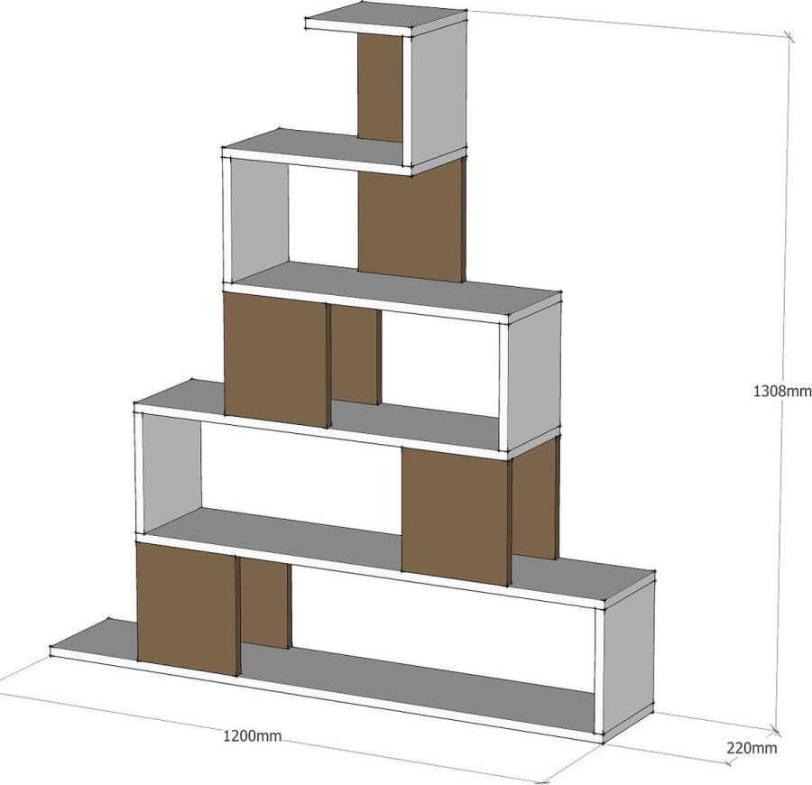 KAMYRA Moderne Boekenkast Thijs Boekenrek Vakkenkast Wit Walnoot 120x22x131cm