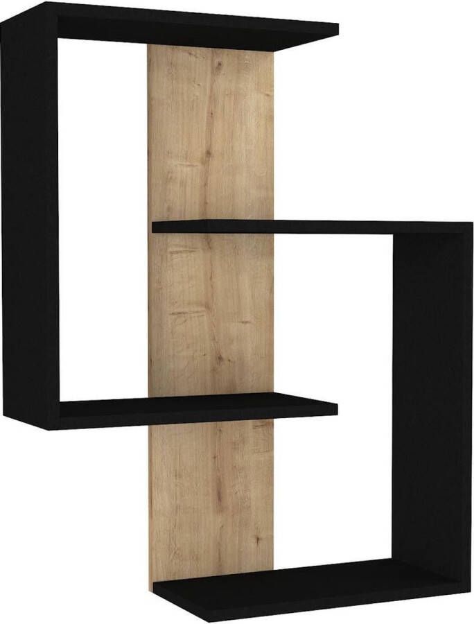 KAMYRA Moderne Boekenplank Ariane Wandplank Boekenkast Zwevend Licht Eik Zwart 72x22x90cm