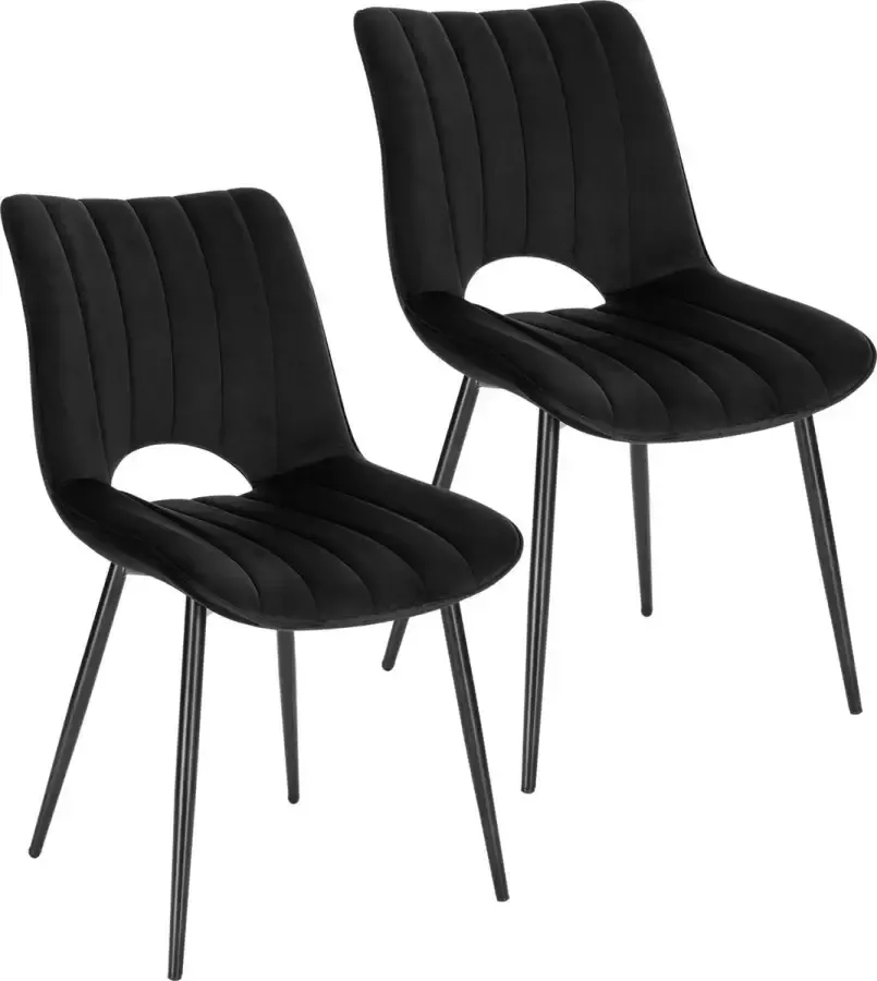 KAMYRA Moderne Velvet Eetkamerstoel Set van 2 Stoelen Stoel Kuipstoel met zachte zitting Zwart