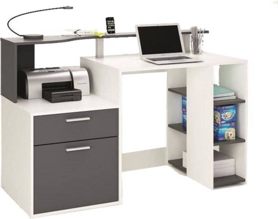 KAMYRA Multifunctioneel Modern Bureau Flip Met Lades & Opbergruimte Wit Antraciet 140x55x91cm