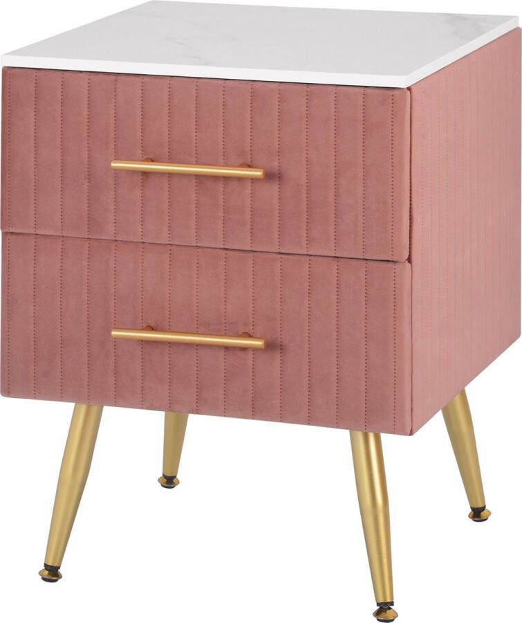 KAMYRA Retro Nachtkastje Kastje Bijzettafel Slaapkamer Woonkamer Stevig MDF 41x40.5x51 cm Roze