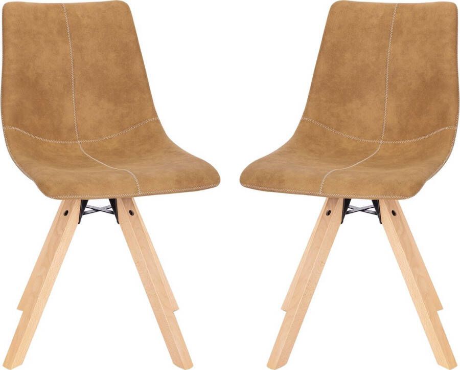 KAMYRA Set van 2 Kunstlederen Eetkamerstoelen Eetkamerstoel Stoel Loungestoel 45x54x81.5 cm Bruin