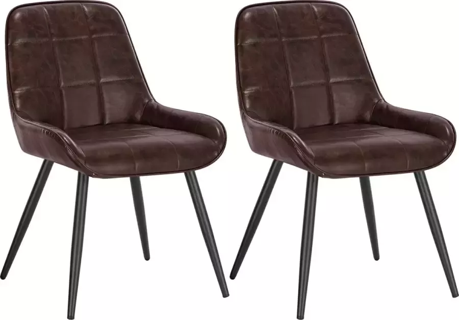 KAMYRA Set van 2 Kunstlederen Eetkamerstoelen Eetkamerstoel Stoel Loungestoel 52x51x81.5 cm Donkerbruin