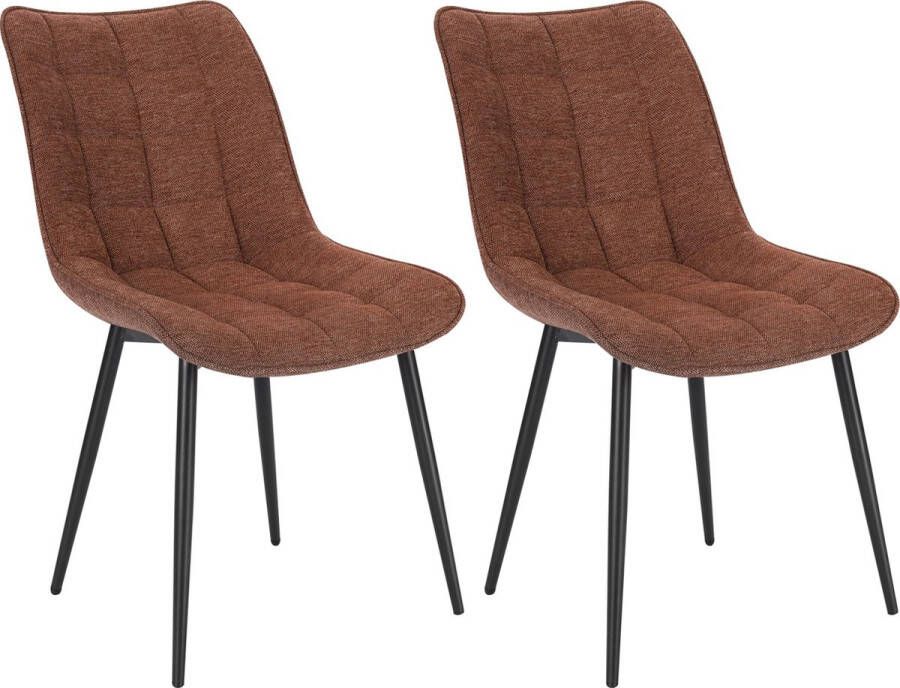 KAMYRA Set van 2 Moderne Eetkamerstoelen Linnen Zitting Kuipstoelen Metalen Frame Donkerbruin