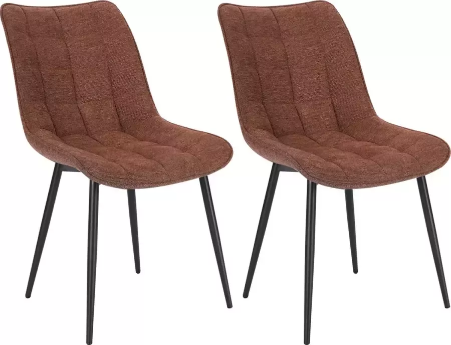 KAMYRA Set van 2 Moderne Eetkamerstoelen Linnen Zitting Kuipstoelen Metalen Frame Donkerbruin