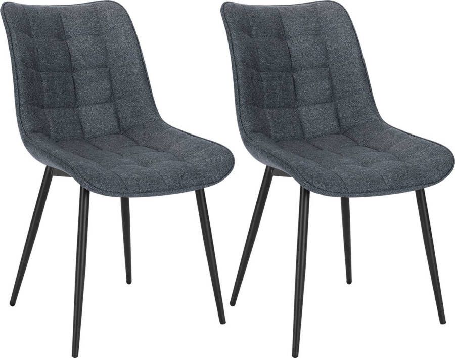 KAMYRA Set van 2 Moderne Eetkamerstoelen Linnen Zitting Kuipstoelen Metalen Frame Donkergrijs